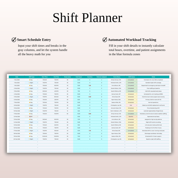 Shift Planner Nurse Shift Tracker