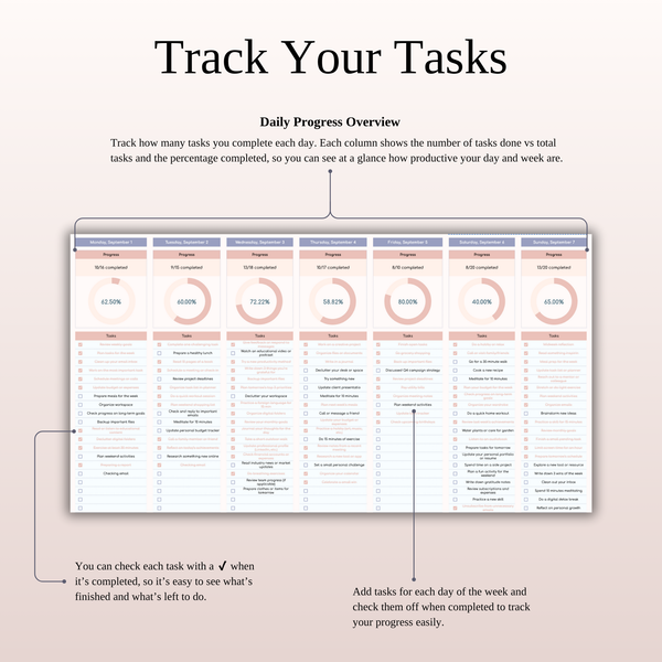 Track Your Tasks - Weekly Planner - SpreadsheetsHub