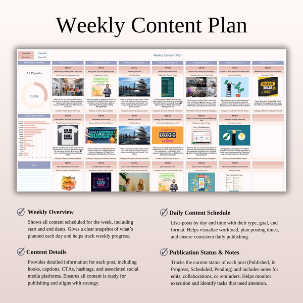 Weekly Content Plan - Social Media Calendar - SpreadsheetsHub