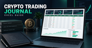 Crypto trading journal spreadsheet with trade log, fees, funding and performance dashboard