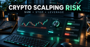 Crypto scalping risk management dashboard with position size, stop-loss and leverage controls