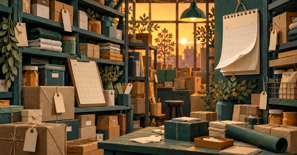 Small business stockroom shelves being counted for the year-end inventory count