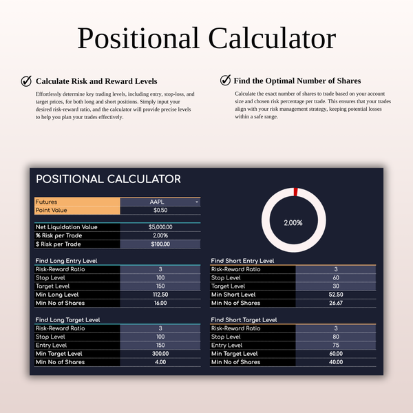 Positional Calculator - Options Trading Journal Template (Dark Mode) | SpreadsheetsHub