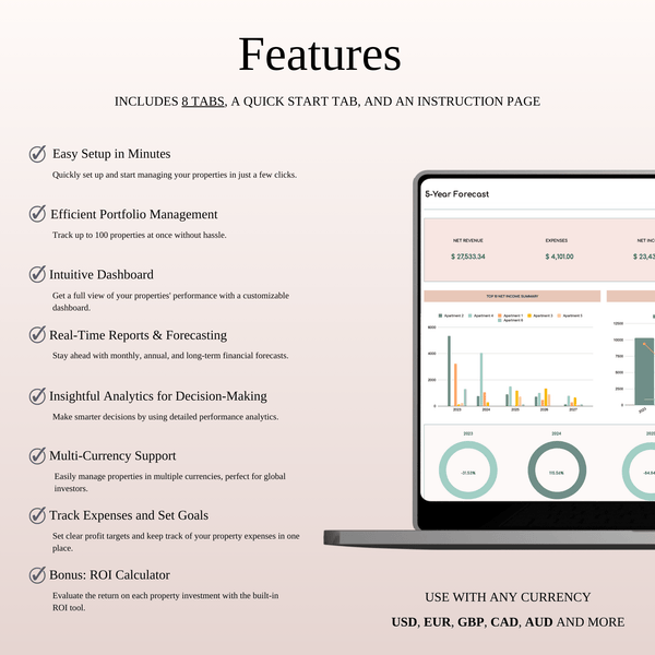 Airbnb Income & Expense Spreadsheet Template | Excel & Google Sheets (Elegant Theme) - SpreadsheetsHub