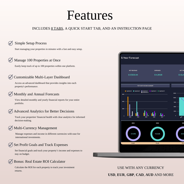 Ultimate Tool for Host Airbnb | Income & Expense Tracker Template (Dark Theme) - SpreadsheetsHub