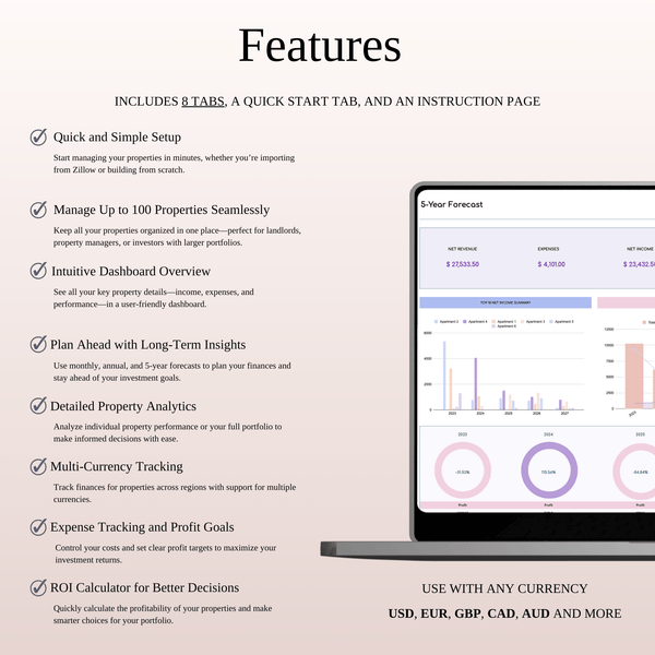 Property Management Tool for Zillow | Excel & Google Sheets Template (Rainbow Theme) - SpreadsheetsHub