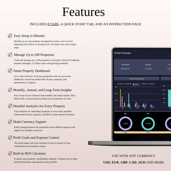 Zillow Bookkeeping Tracker | Excel & Google Sheets Template (Dark Theme) - SpreadsheetsHub