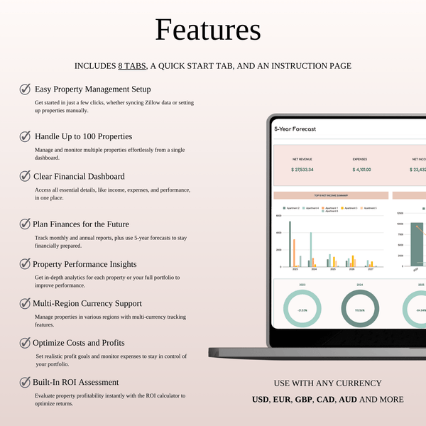 Zillow Property Tracker | Excel & Google Sheets for Hosts (Elegant Theme) - SpreadsheetsHub