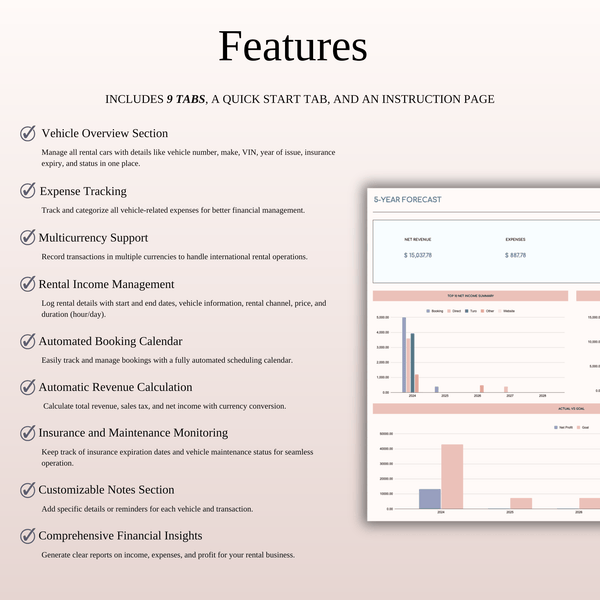 Vehicle Rental Management & Booking Tracker Spreadsheet Template Excel & Google Sheets - SpreadsheetsHub