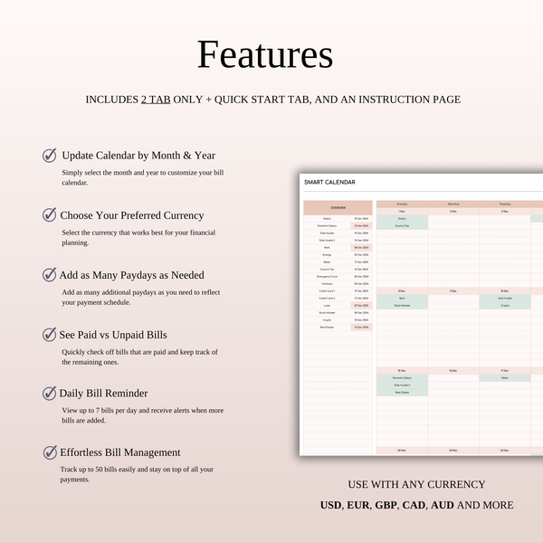 Bill Tracker Calendar Template Excel & Google Sheets (Elegant Theme)