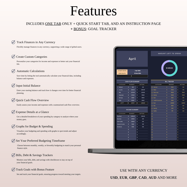 Budget Planner Excel & Google Sheets, Monthly Budget Spreadsheet, Personal Finance Tracker (Dark Theme) - SpreadsheetsHub