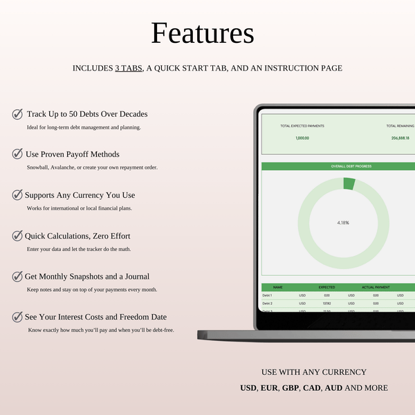 Debt Repayment Spreadsheet | Snowball, Avalanche, and Custom Order (Green Theme) - SpreadsheetsHub