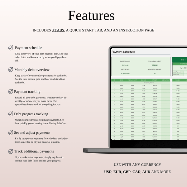 Debt Snowball Calculator Template for Excel & Google Sheets (Green Theme) - SpreadsheetsHub