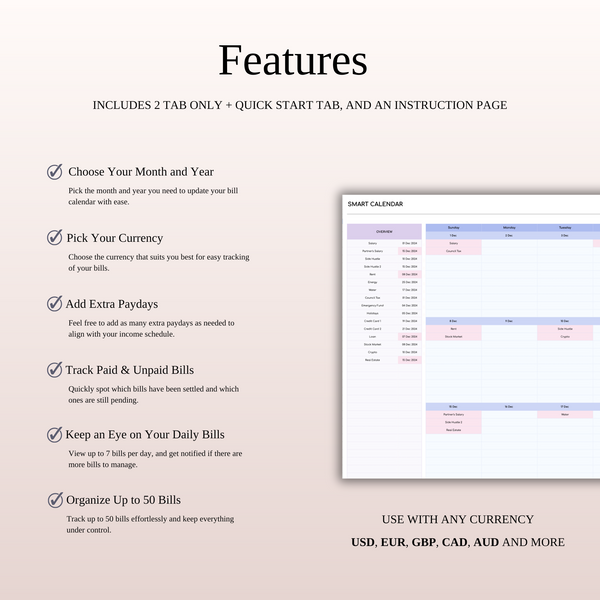 Bill Tracker Spreadsheet for Excel & Google Sheets (Rainbow Theme)