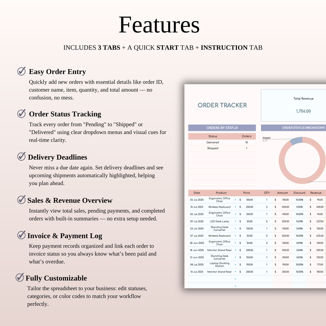 Order Tracker Spreadsheet Template | SpreadsheetsHub