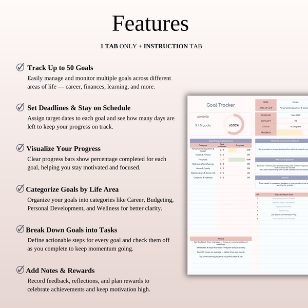 Goal Planner Template Spreadsheet for Google Sheets & Excel - SpreadsheetsHub