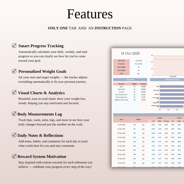Features Weight Loss Tracker — SpreadsheetsHub