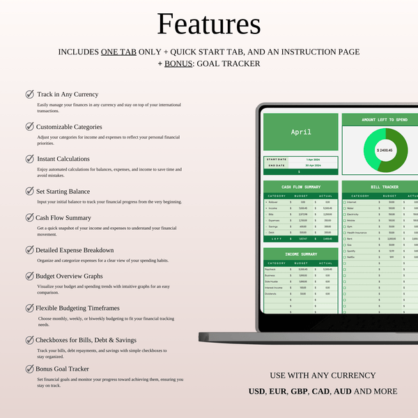 Budget Planner Excel & Google Sheets, Monthly Budget Spreadsheet, Personal Finance Tracker (Green Theme) - SpreadsheetsHub