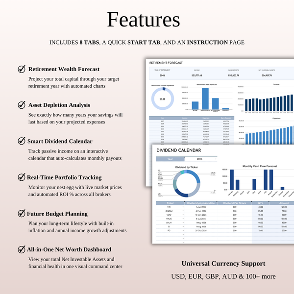 Retirement Portfolio Tracker & Planner for Google Sheets & Excel - SpreadsheetsHub