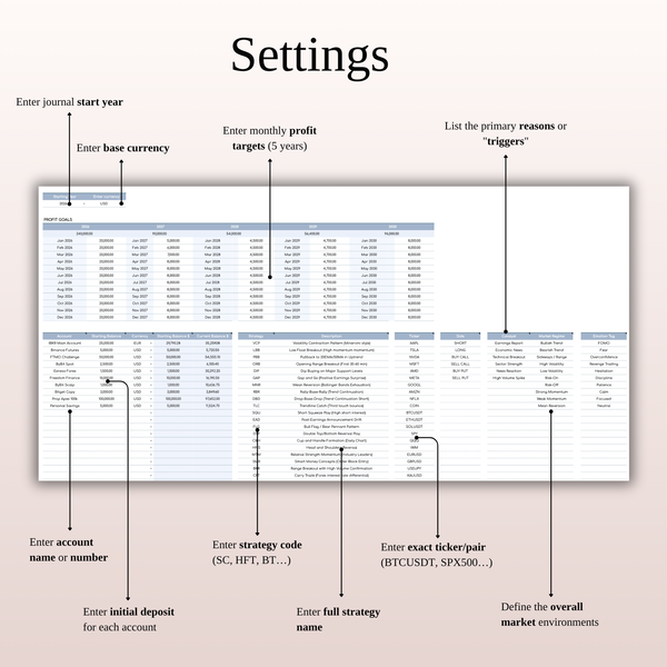 Settings Swing Trading Journal