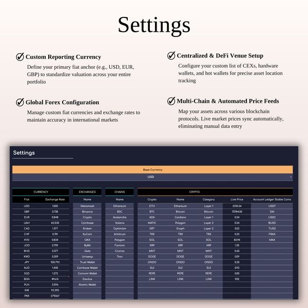 Settings - Ultimate Crypto Portfolio Tracker - SpreadsheetsHub