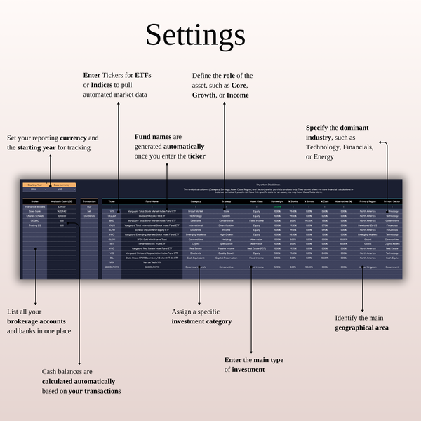Settings ETF & Index Fund Tracker - SpreadsheetsHub