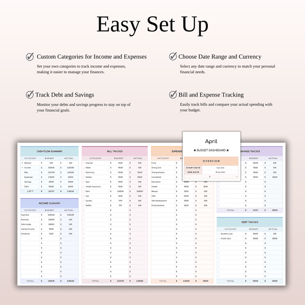 Budget Planner Excel & Google Sheets, Monthly Budget Spreadsheet, Personal Finance Tracker (Rainbow Theme) - SpreadsheetsHub