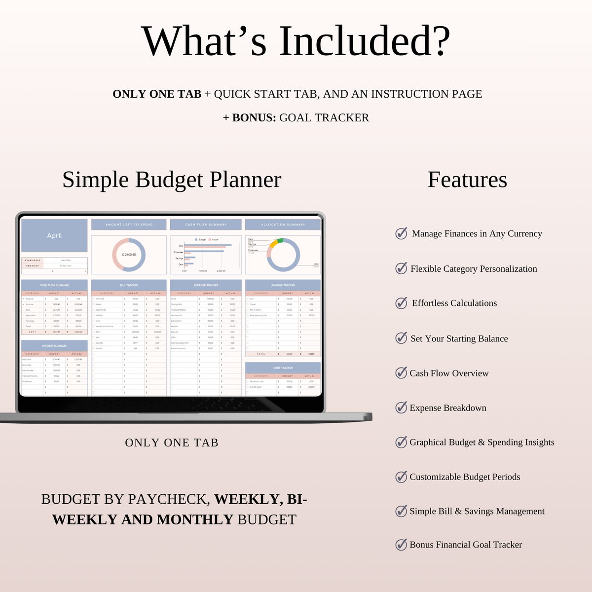 Minimalist Budgeting Pack | SpreadsheetsHub