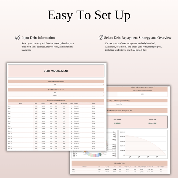 Debt Payoff Planner & Tracker | Spreadsheet Excel & Google Sheets (Elegant Theme) - SpreadsheetsHub