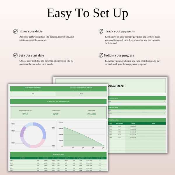 Debt Snowball Calculator Template for Excel & Google Sheets (Green Theme) - SpreadsheetsHub