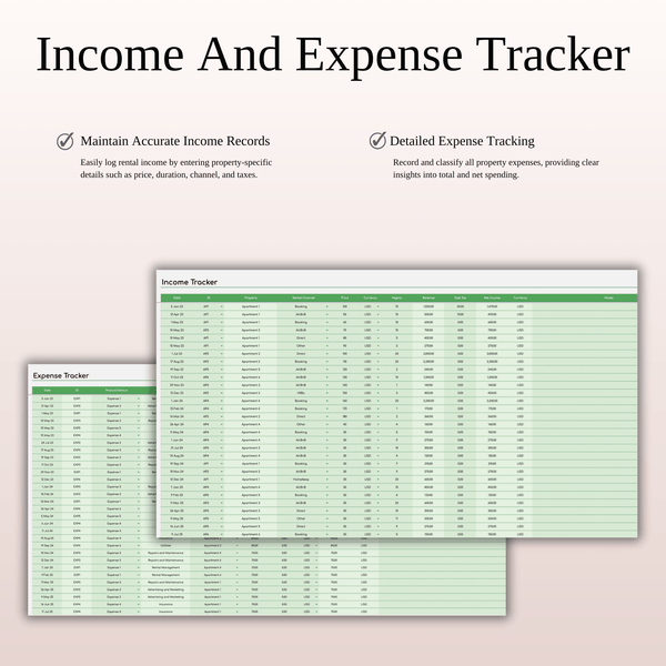 Rental Property Bookkeeping Tracker | Excel & Google Sheets Template (Green Theme) - SpreadsheetsHub