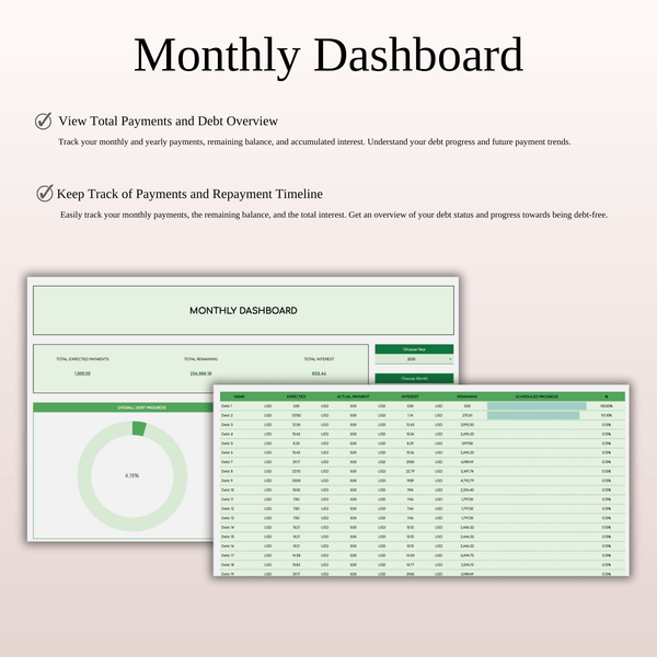 Debt Repayment Spreadsheet | Snowball, Avalanche, and Custom Order (Green Theme) - SpreadsheetsHub