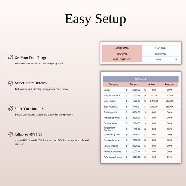 45/35/20 Budget Spreadsheet Template | Excel & Google Sheets