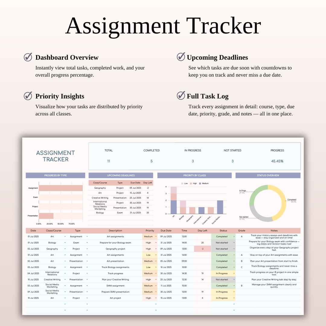 Assignment Spreadsheet Example Assignment Tracker Spreadsheet Template for Google Sheets & Excel