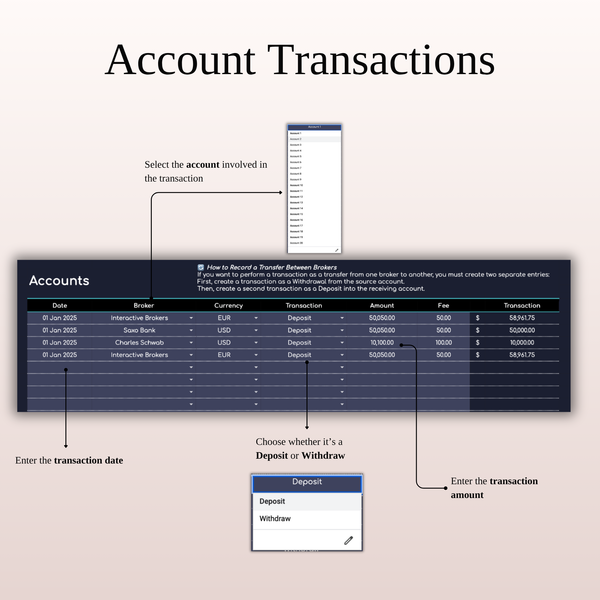 Account Transactions ETF & Index Fund Tracker - SpreadsheetsHub