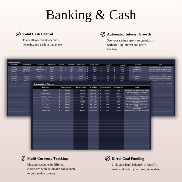 Banking & Cash Investment Portfolio Tracker - SpreadsheetsHub