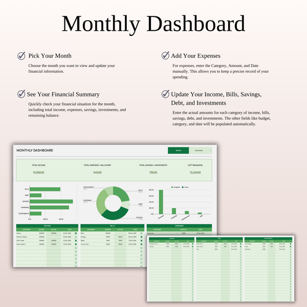 Monthly Bill Calendar Spreadsheet Template (Green Theme)