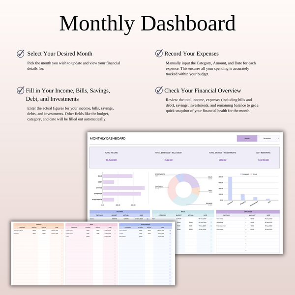 Bill Tracker Spreadsheet for Excel & Google Sheets (Rainbow Theme)