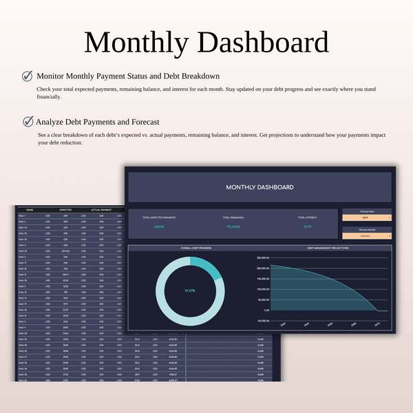 Debt Payoff Tracker Spreadsheet Template Excel & Google Sheets (Dark Theme) - SpreadsheetsHub