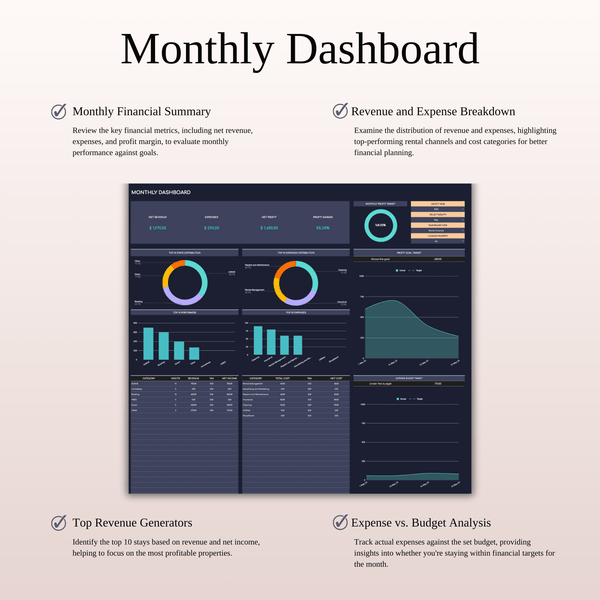 Ultimate Tool for Host Airbnb | Income & Expense Tracker Template (Dark Theme) - SpreadsheetsHub