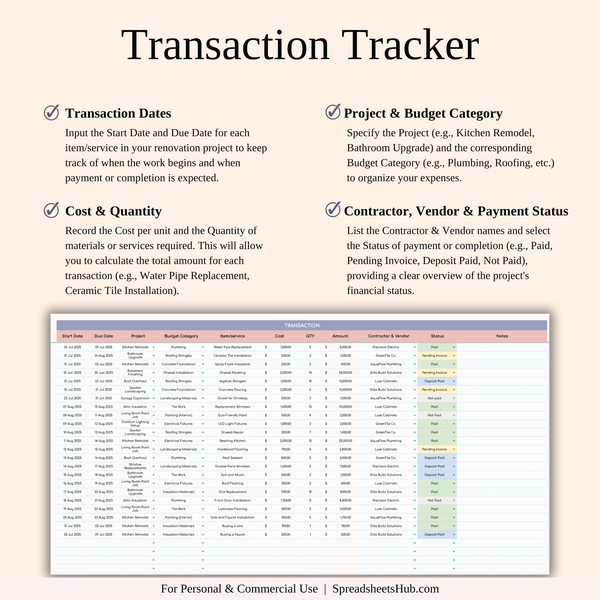PLR - Renovation Tracker - SpreadsheetsHub