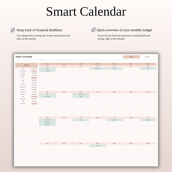 Bill Tracker Calendar Template Excel & Google Sheets (Elegant Theme)