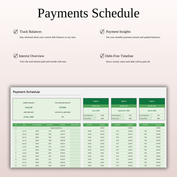 Debt Snowball Calculator Template for Excel & Google Sheets (Green Theme) - SpreadsheetsHub