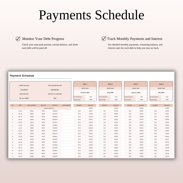 Debt Payoff Planner & Tracker | Spreadsheet Excel & Google Sheets (Elegant Theme) - SpreadsheetsHub