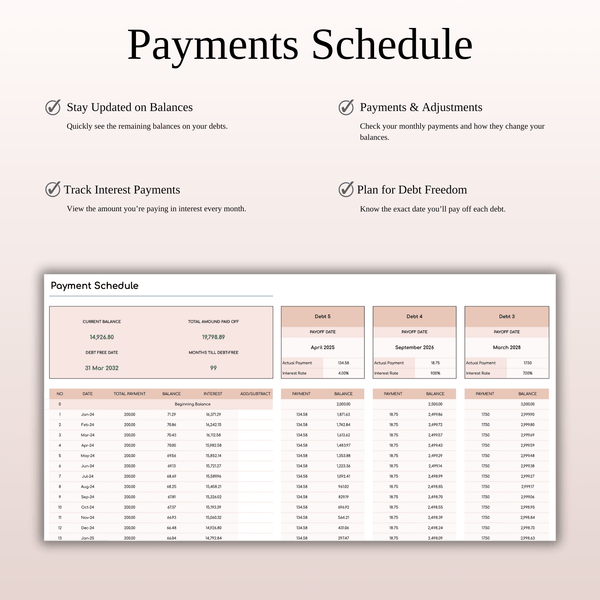 Debt Snowball Method Payoff Template for Excel & Google Sheets (Elegant Mode) - SpreadsheetsHub