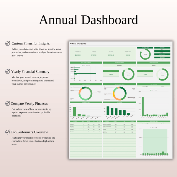 Rental Property Bookkeeping Tracker | Excel & Google Sheets Template (Green Theme) - SpreadsheetsHub