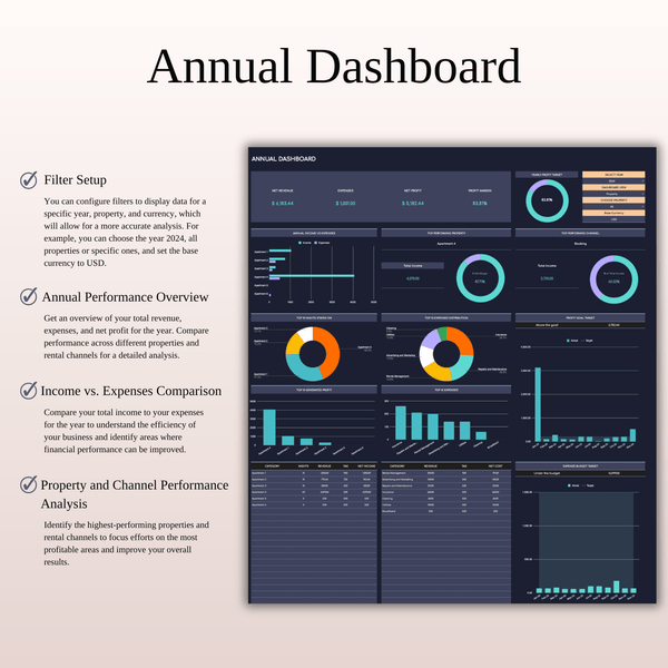 Ultimate Tool for Host Airbnb | Income & Expense Tracker Template (Dark Theme) - SpreadsheetsHub