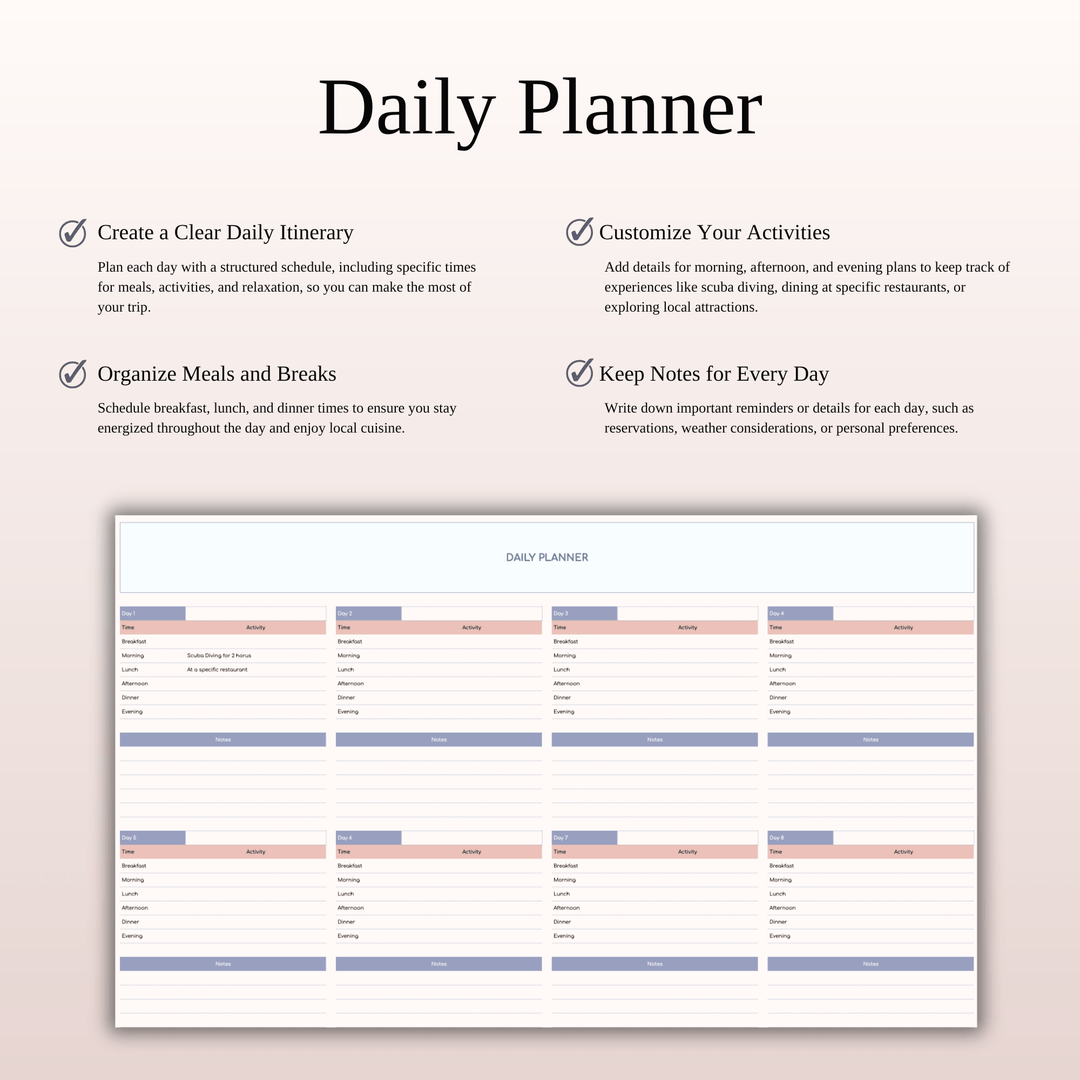 Travel Planner Spreadsheet Template for Google Sheets & Excel