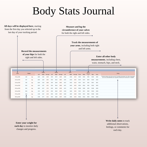 Body Stats Journal Weight Loss Tracker — SpreadsheetsHub