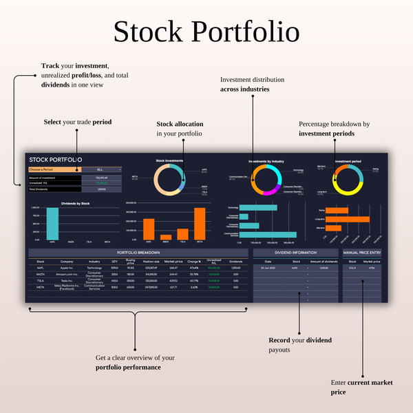 Stock Portfolio - Stock Trading Journal (Dark Mode) 